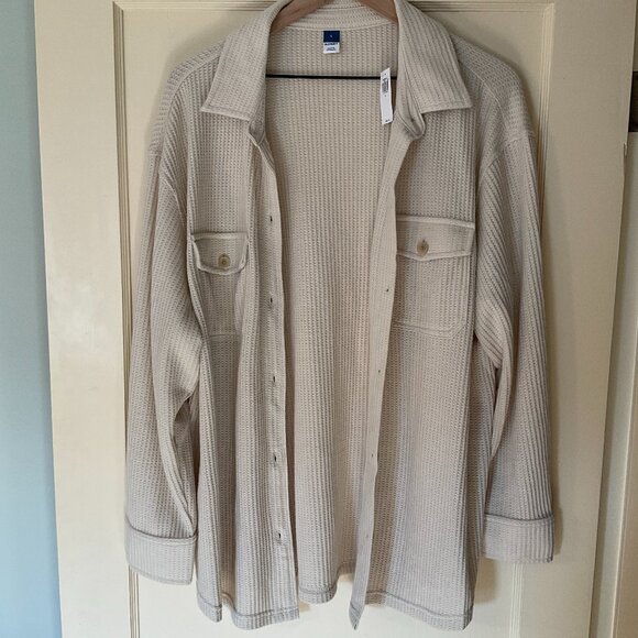 Old Navy Womens Waffle Shacket Lounge Size Large Button Beige NWT - Picture 1 of 6